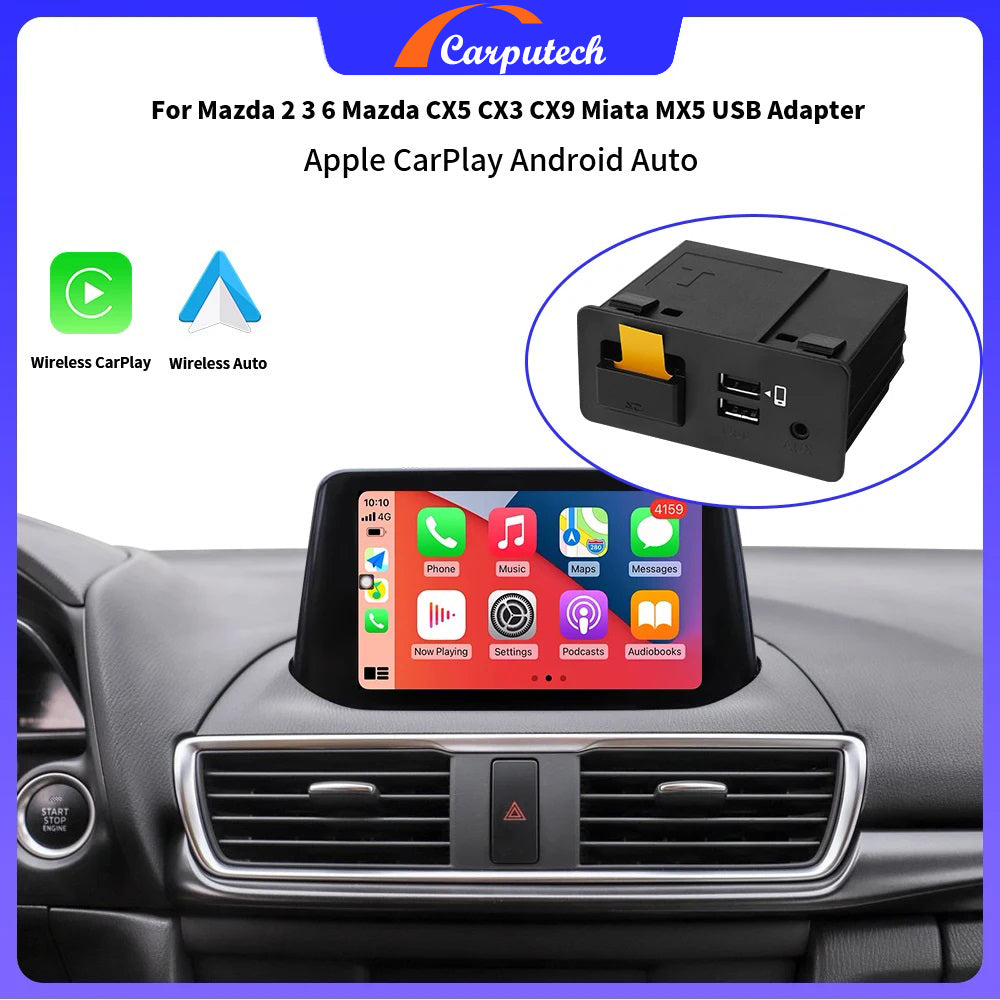 Carputech CarPlay Android Auto Retrofit Kit For Mazda 2 3 6 Mazda CX5 CX3  CX9 Miata MX5 USB Adapter HUB
