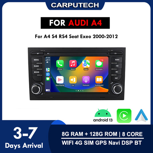 Carputech 2000-2012 Audi A4 Android 12 Kabelloses Apple CarPlay &amp; Android Auto Autoradio mit 8 GB RAM 128 GB ROM 