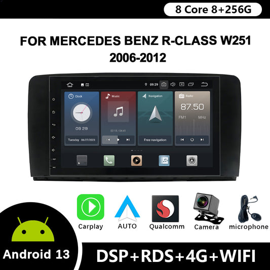 For Mercedes Benz R-Class W251 2006-2012 R280 R300 R320 R350 R500 R63AMG Car Radio Android 12 Stereo CarPlay Navigation