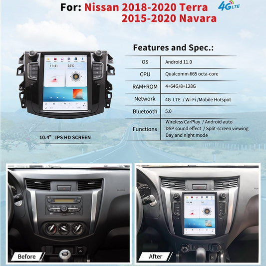 10.4" For NISSAN Navara/ NP300 2015-2020 Car Radio Headunit Stereo Carplay Upgrade Tesla Style Screen Android Auto GPS Navigation Multimedia Player