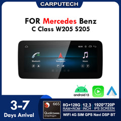 Pour Mercedes Benz Classe C W205 S205 | CarPlay sans fil et Android Auto | Écran tactile 12,3 pouces Snapdragon665 Android13 Voiture GPS Stéréo Multimédia Autoradio 