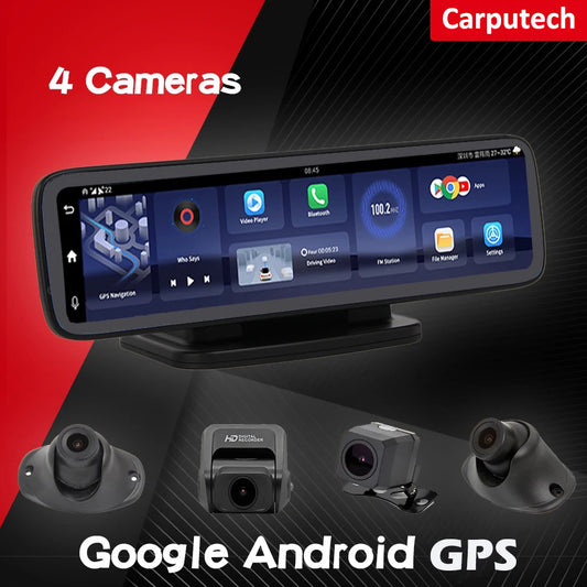 Carputech 4 CH Panoramic Dash Cam 4G LTE Android dashboard Camera GPS Navigation 720P Video Recorder Bluetooth WiFi Monitor