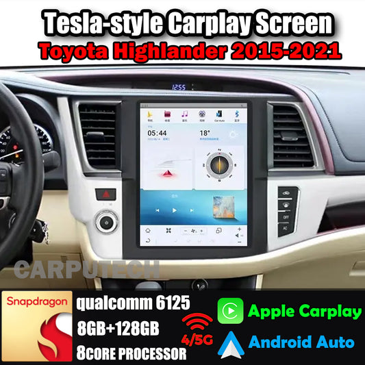 12.1" Qualcomm For Toyota Highlander 2015-2021 Car Radio Stereo Carplay Upgrade Tesla Style Screen Android Auto GPS Navigation Multimedia Player