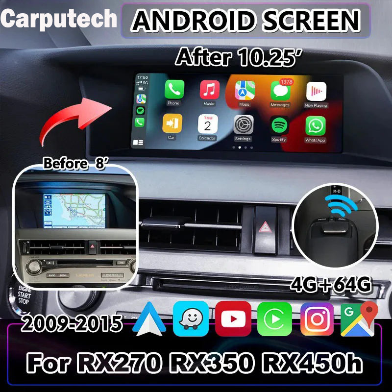 10.25 Inches for Lexus RX270 RX350 RX450H 2009-2015 Car Radio Multimedia Player Wireless CarPlay Android Auto Upgrade Android Touch Screen