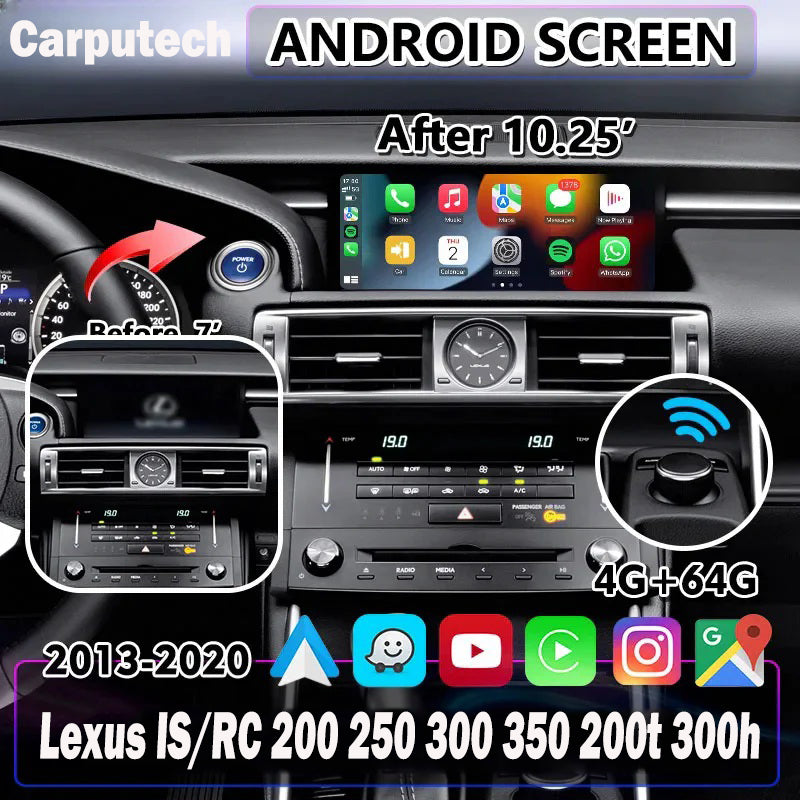 10.25 Inches For Lexus IS/RC 200 250 300 350 200t 300h 2013-2020 Car Radio Multimedia Player Wireless CarPlay Android Auto Upgrade Android Touch Screen