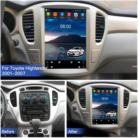 12,1 Zoll Qualcomm für Toyota Highlander 2001–2007 Autoradio Stereo Carplay Upgrade Tesla Style Bildschirm Android Auto GPS Navigation Multimedia Player