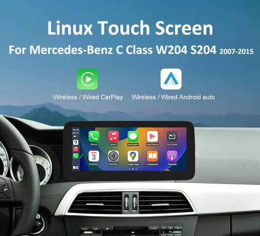 Pour Mercedes-Benz Classe C W204 S204 2007-2015 12,3 pouces 1920 * 720 Linux sans fil Apple CarPlay Android Auto écran multimédia écran tactile 