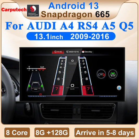 2024 Nouveau Qualcomm Snapdragon665 Android13 Sans Fil AUTO Carplay Pour AUDI A4 A5 B8 Q5 Lecteurs Vidéo De Voiture Navigation GPS Multimédia Écran 13,1 pouces 