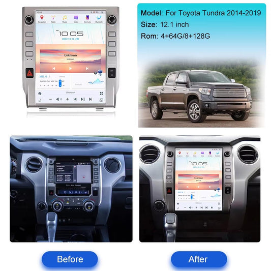 12,1 Zoll Qualcomm für Toyota Tundra 2014–2019 Autoradio Stereo Carplay Upgrade Tesla Style Bildschirm Android Auto GPS Navigation Multimedia Player