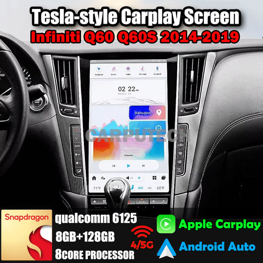 13.6" Qualcomm For Infiniti Q60 Q60S 2014-2019 Car Radio Stereo Carplay Upgrade Tesla Style Screen Android Auto GPS Navigation Multimedia Player