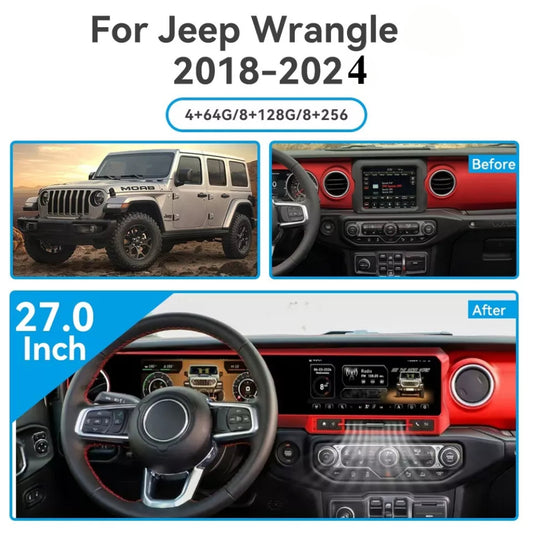 Jeep Wrangler 2018-2024 Digital Dashboard Cluster Dual Screen Car Radio Strip Screen CarPlay Android Auto Speed Meter Screen