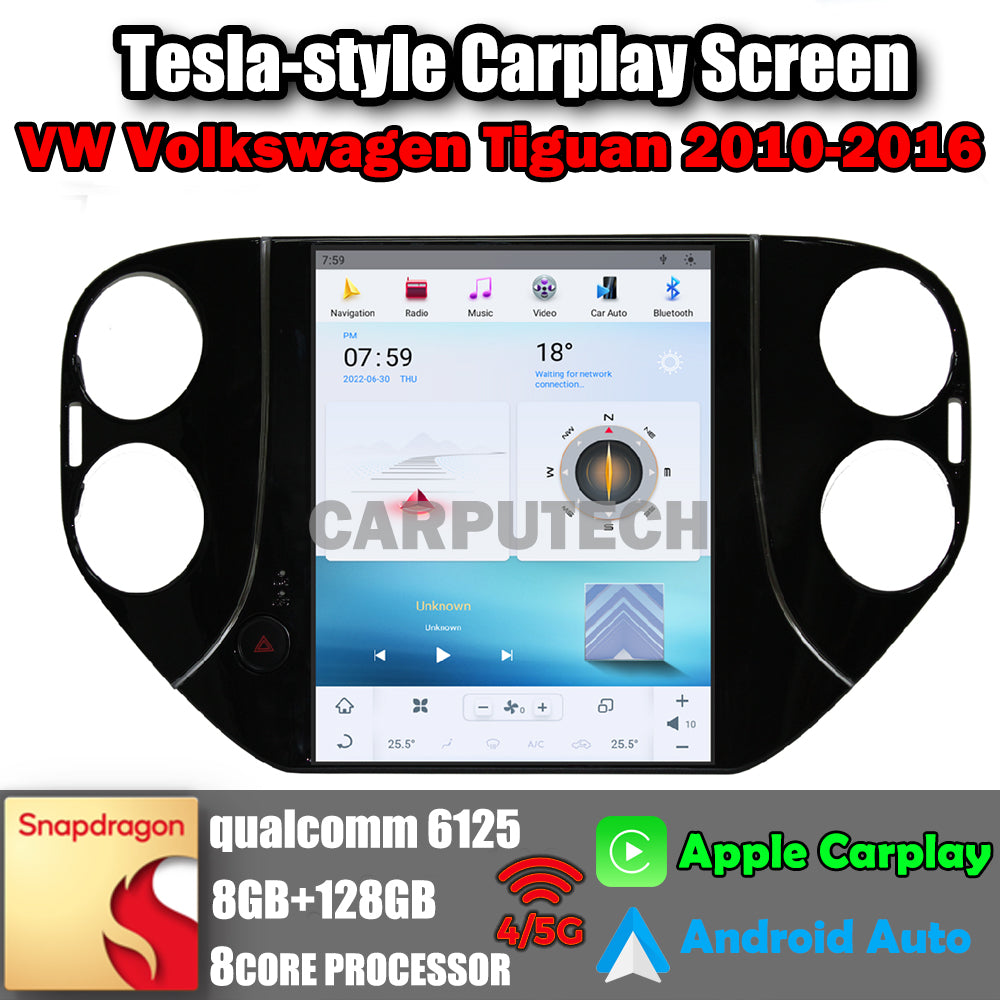 10.4" For VW Volkswagen Tiguan 2010-2016 Car Radio Headunit Stereo Carplay Upgrade Tesla Style Screen Android Auto GPS Navigation Multimedia Player