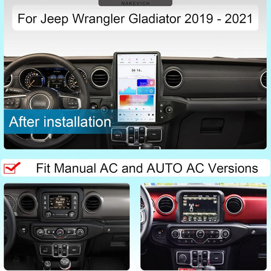 13.6" Qualcomm For Jeep Gladiator 2018-2021 Car Radio Stereo Carplay Upgrade Tesla Style Screen Android Auto GPS Navigation Multimedia Player