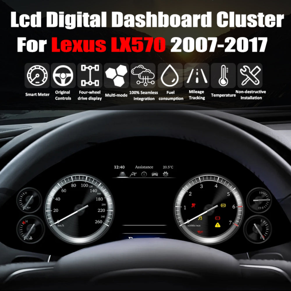 Pour Lexus LX570 2007-2017 12.3" LCD Tableau de bord numérique Cluster Panneau de voiture Compteur de vitesse Cockpit virtuel 