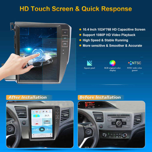 12.1" For HONDA CIVIC 2012 Car Radio Headunit Stereo Carplay Upgrade Tesla Style Screen Android Auto GPS Navigation Multimedia Player