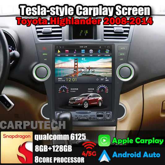 12,1 Zoll Qualcomm für Toyota Highlander 2008–2014 Autoradio Stereo Carplay Upgrade Tesla Style Bildschirm Android Auto GPS Navigation Multimedia Player