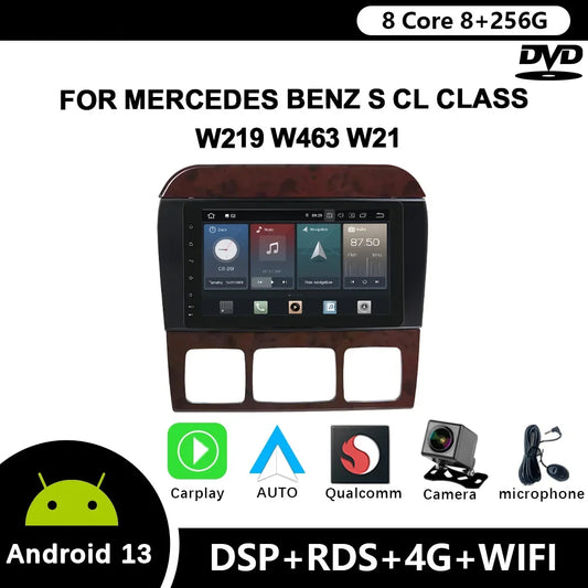 For Mercedes Benz S CL Class W220 W215 Car Radio 8" Android 12 Qualcomm DVD GPS CarPlay WIFI 4G Bluetooth DSP Autoradio