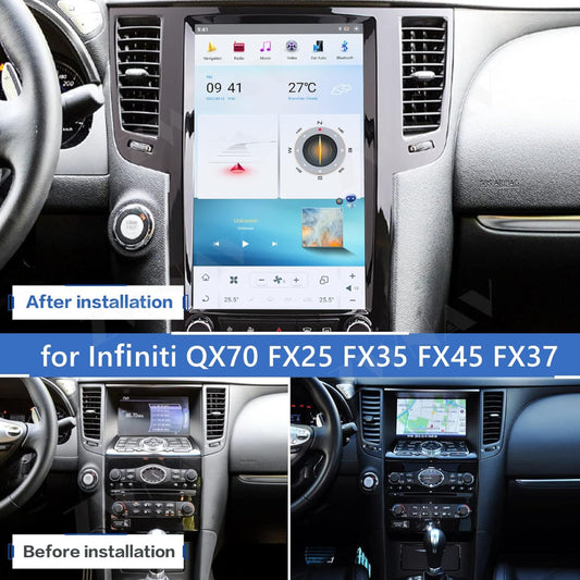 13,6 Zoll Qualcomm für Infiniti QX70 2009–2016 Autoradio-Stereo-Carplay-Upgrade Tesla-Stil-Bildschirm Android Auto GPS-Navigation Multimedia-Player 