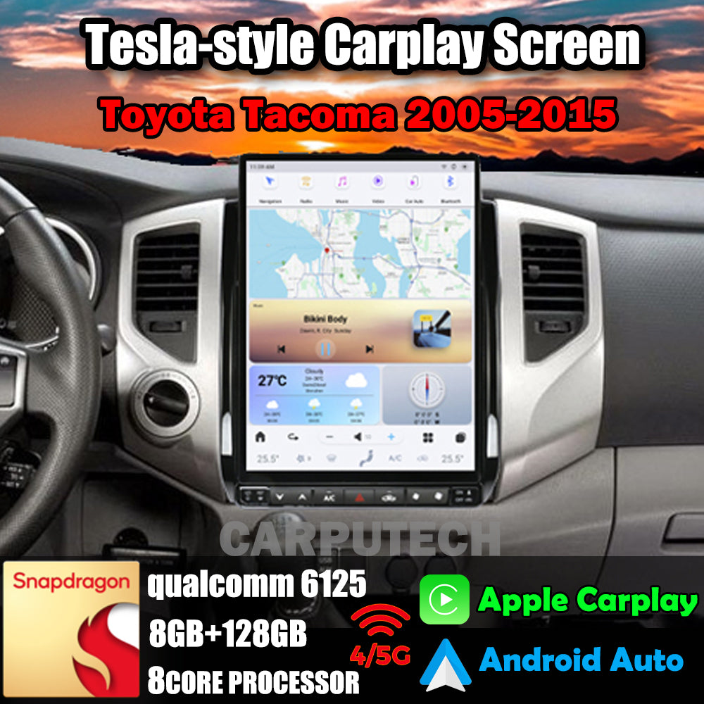 Autoradio 13,8" Qualcomm pour Toyota Tacoma 2005-2015, stéréo, Carplay, mise à niveau, écran de style Tesla, Android Auto, navigation GPS, lecteur multimédia