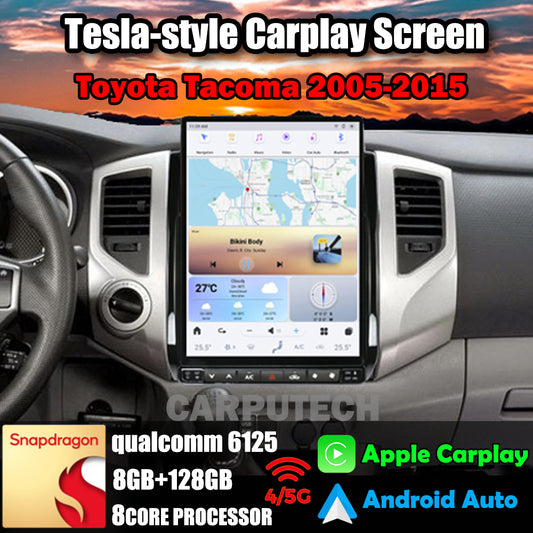 13,8 Zoll Qualcomm für Toyota Tacoma 2005–2015 Autoradio-Stereo-Carplay-Upgrade Tesla-Stil-Bildschirm Android Auto GPS-Navigation Multimedia-Player