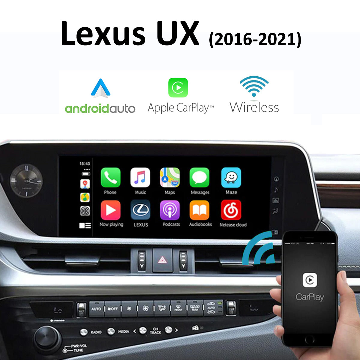 Wireless CarPlay for Lexus UX 2018-2021, with Android Auto Mirror Link AirPlay Car Play Navigation Functions