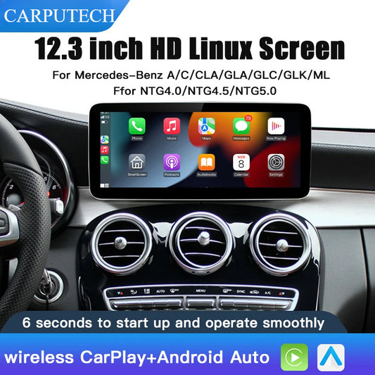 Récepteur radio multimédia sans fil Carplay/Android Auto à écran tactile 12,3 pouces pour Mercedes Benz GLA CLA GLC GLK ML W205 W176 C117