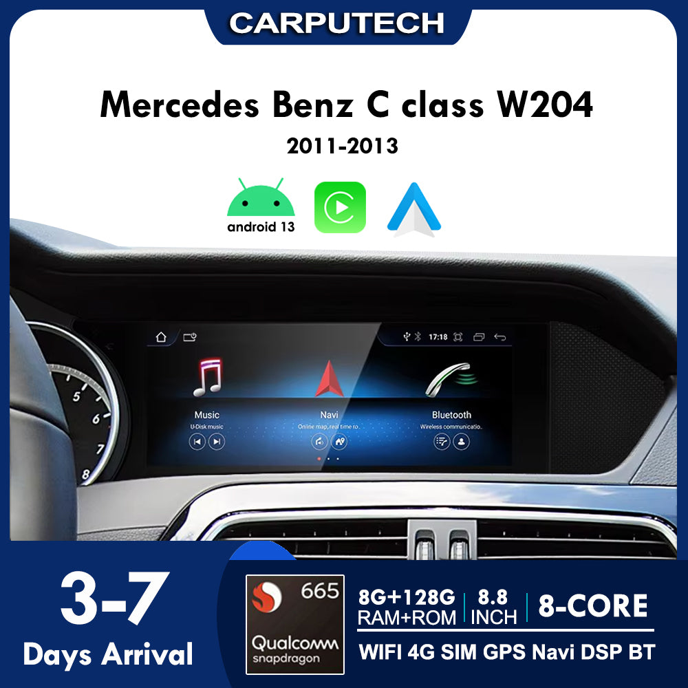 Mercedes Benz C class W204 2011-2013 | Wireless CarPlay & Android Auto | 8.8 Inch Touch Screen Snapdragon665 Android13 Car GPS Stereo Multimedia Car Radio Headunit