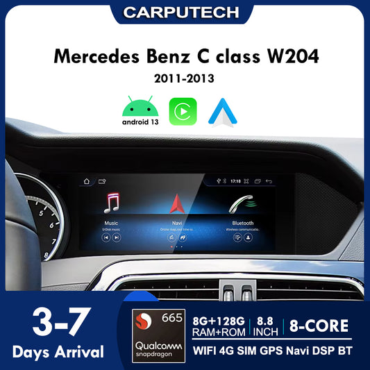 Mercedes Benz Classe C W204 2011-2013 | CarPlay sans fil et Android Auto | Écran tactile 8,8 pouces Snapdragon665 Android13 Voiture GPS Stéréo Multimédia Autoradio Headunit 