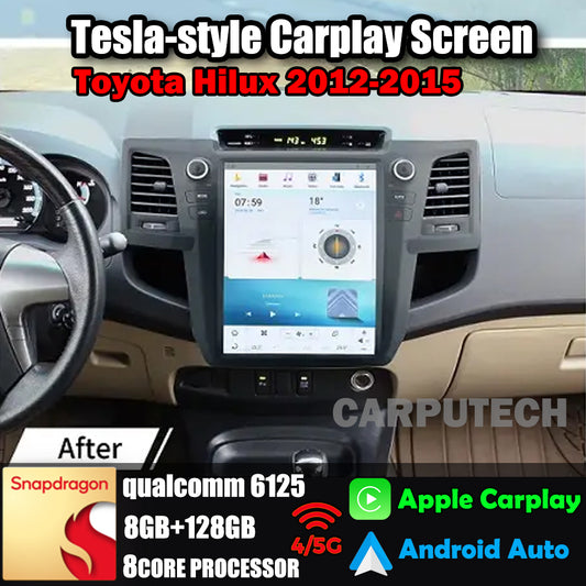 12,1 Zoll für Toyota Hilux 2012–2015 Autoradio Stereo Carplay Upgrade Tesla Style Bildschirm Android Auto GPS Navigation Multimedia Player