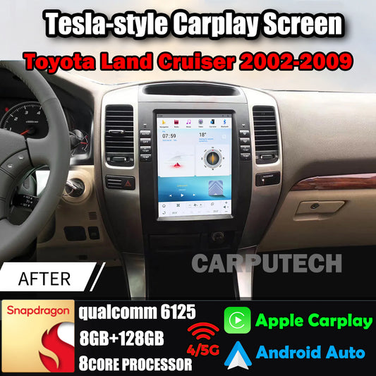 10,4 Zoll Autoradio für Toyota Land Cruiser 2002–2009, Stereo-Carplay-Upgrade, Tesla-Stil-Bildschirm, Android Auto, GPS-Navigation, Multimedia-Player