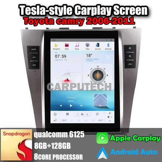 10.4" For Toyota Camry 2006-2011 Car Radio Stereo Carplay Upgrade Tesla Style Screen Android Auto GPS Navigation Multimedia Player