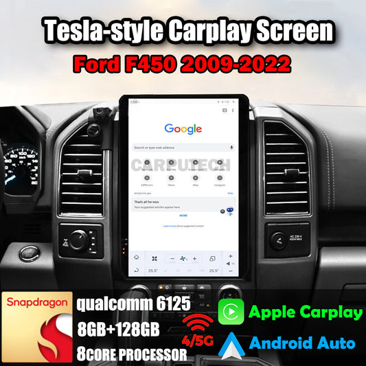 For Ford F450 2009-2022 Car Radio Stereo Carplay Upgrade Tesla Style Screen 14.4" Qualcomm Android Auto GPS Navigation Multimedia Player