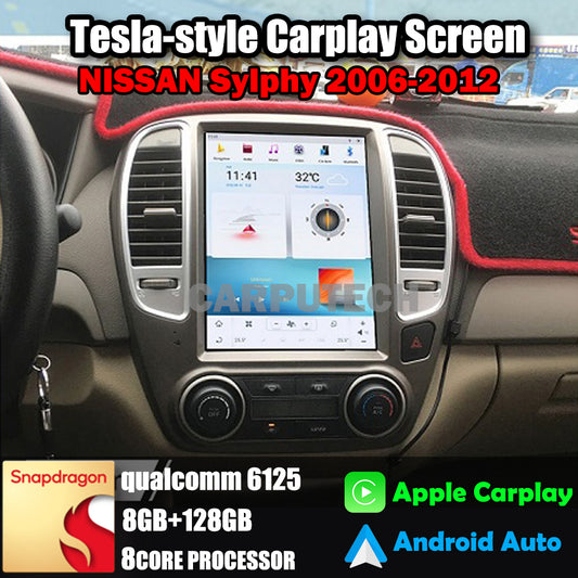 10.4" For NISSAN Sylphy 2006-2012 Car Radio Headunit Stereo Carplay Upgrade Tesla Style Screen Android Auto GPS Navigation Multimedia Player