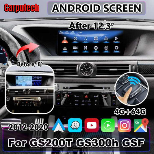 12.3 Inch Android Carplay Car Radio Multimedia Auto Play Interface Screen For Lexus GS200T GS250 GS300H GS350 GS450H GSF GSTurbo 2012-2021