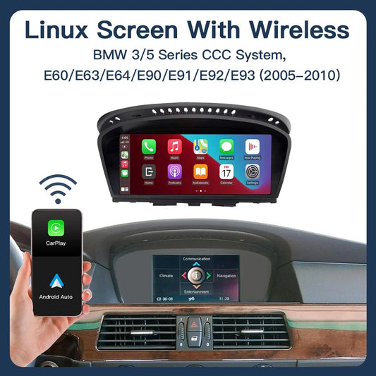 8.9inch Wireless Linux CarPlay Android Car Multimedia Screen for BMW 3Series 5 Series CCC, E60/E63/E64/E90/E91/E92/E93 2005-2010