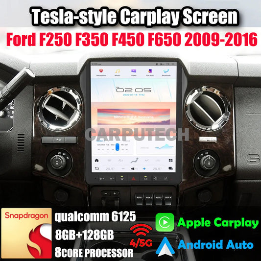 12.1" Qualcomm pour Ford F250 F350 F450 F650 Heavy Duty Truck 2009-2016 Autoradio Stéréo Carplay Mise à Niveau Écran Style Tesla Android Auto Navigation GPS Lecteur Multimédia