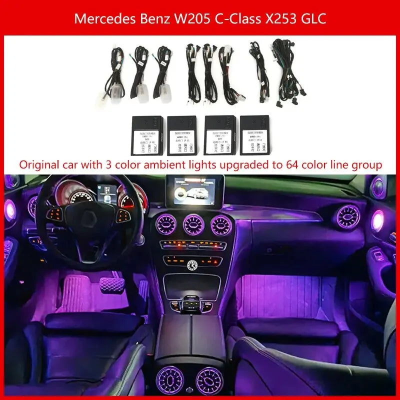 Ambient Light 3/64 Colours For Mercedes-Benz C- Class Glc Coupe W205 C43  C63 X253 LED Vents Speaker Decorative Lamp Retrofit - 3color Change 64colo