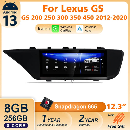 12,3 Zoll Android 13 Autoradio CarPlay Für Lexus GS GS200 GS250 GS300 GS350 GS450 2012-2020 GPS-Multimediaplayer Quanlcomm Navi Stereo 