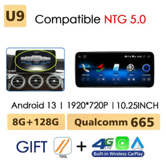 Android 13 Drahtloses CarPlay für Mercedes Benz C-Klasse W205 2014-2018 Auto-Multimedia-Navigationsradio GPS SWC DSP 4G WiFi 