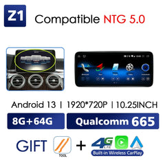 Android 13 Drahtloses CarPlay für Mercedes Benz C-Klasse W205 2014-2018 Auto-Multimedia-Navigationsradio GPS SWC DSP 4G WiFi 