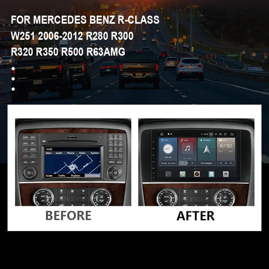 For Mercedes Benz R-Class W251 2006-2012 R280 R300 R320 R350 R500 R63AMG Car Radio Android 12 Stereo CarPlay Navigation