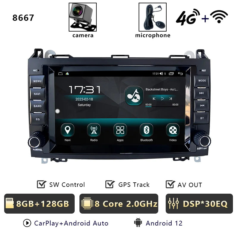 For Mercedes Benz A B Class B200 W169 W245 Viano W639 Sprinter W906 Car Radio Multimedia DVD CD Player Qualcomm Carplay