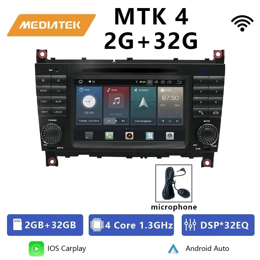 For Mercedes Benz C-Class W203 CLC CLK W209 2005-2011 Qualcomm Car Radio 7" Android 12 DVD GPS CarPlay WIFI 4G Bluetooth