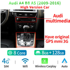 Carputech For Audi A4 B8 A5 2009-2017 Android 13 System Car Screen Player GPS Navi Multimedia Stereo 8+128GB RAM WIFI Google Carplay