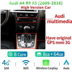 Carputech For Audi A4 B8 A5 2009-2017 Android 13 System Car Screen Player GPS Navi Multimedia Stereo 8+128GB RAM WIFI Google Carplay