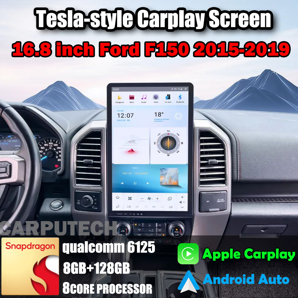 16.8" Qualcomm For Ford F150 2015-2019 Upgrade Tesla Style Screen Android Auto GPS Navigation Multimedia Player