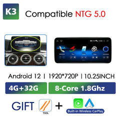 Für Mercedes Benz C Klasse W204 W205 2007-2018 Android 13 Drahtlose CarPlay Qualcomm 665 Multimedia Intelligenter Player GPS DSP Autoradio 