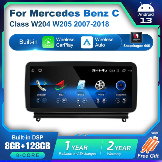 Pour Mercedes Benz Classe C W204 W205 2007-2018 Android 13 Sans Fil CarPlay Qualcomm 665 Multimédia Intelligent Lecteur GPS DSP Autoradio 