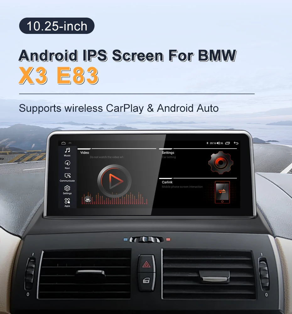 For BMW X3 E83 MTK8581 Wireless CarPlay AUTO Android Car Multimedia System Head Unit Radio Bluetooth GPS Navigation Screen