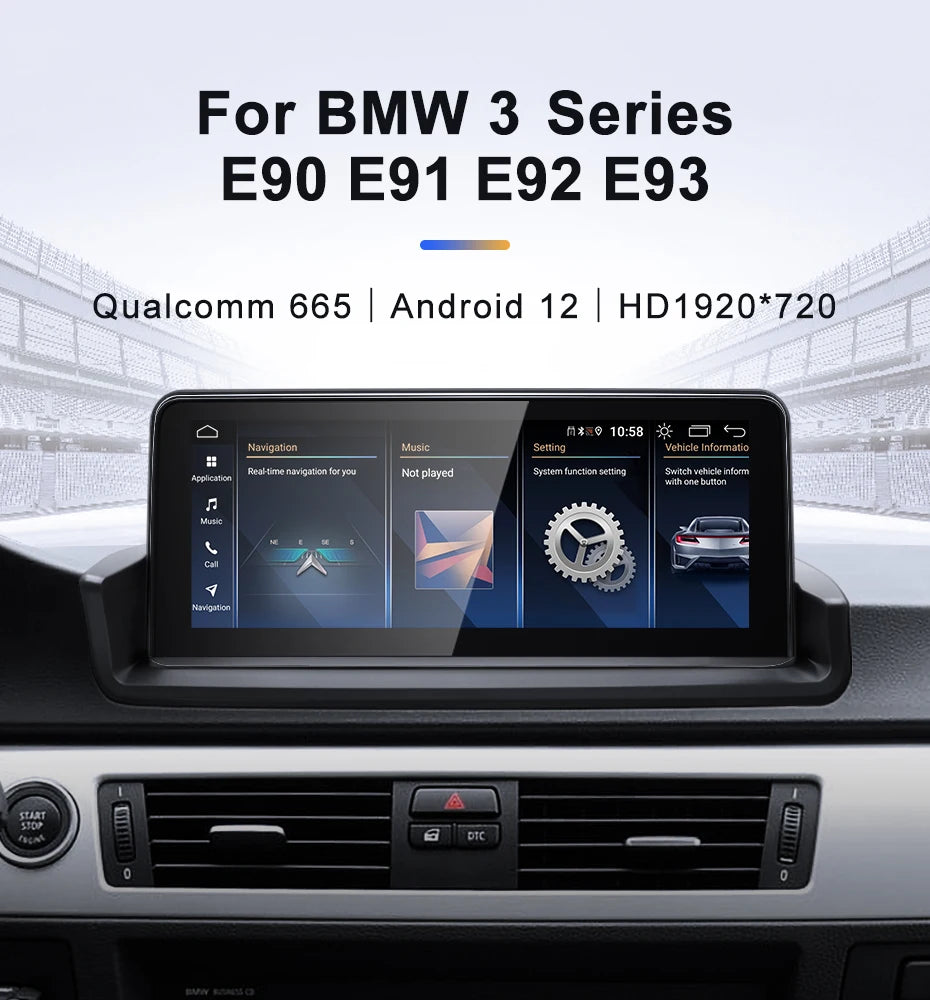 Pour BMW Série 3 E90 E91 E92 2005-2011 Snapdragon665 10,25 pouces Écran Tactile Sans Fil Carplay Android 13 Stéréo Multimédia Unité Principale Radio AUTO Bluetooth 